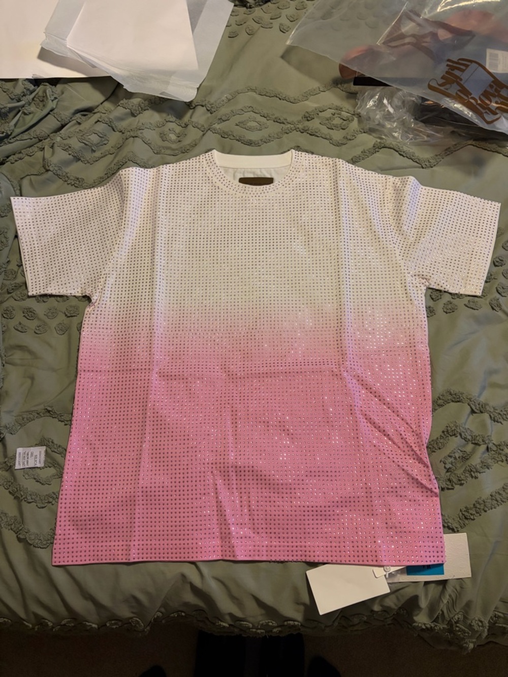 Men's Short Sleeve Ombre Pink Studded Tee